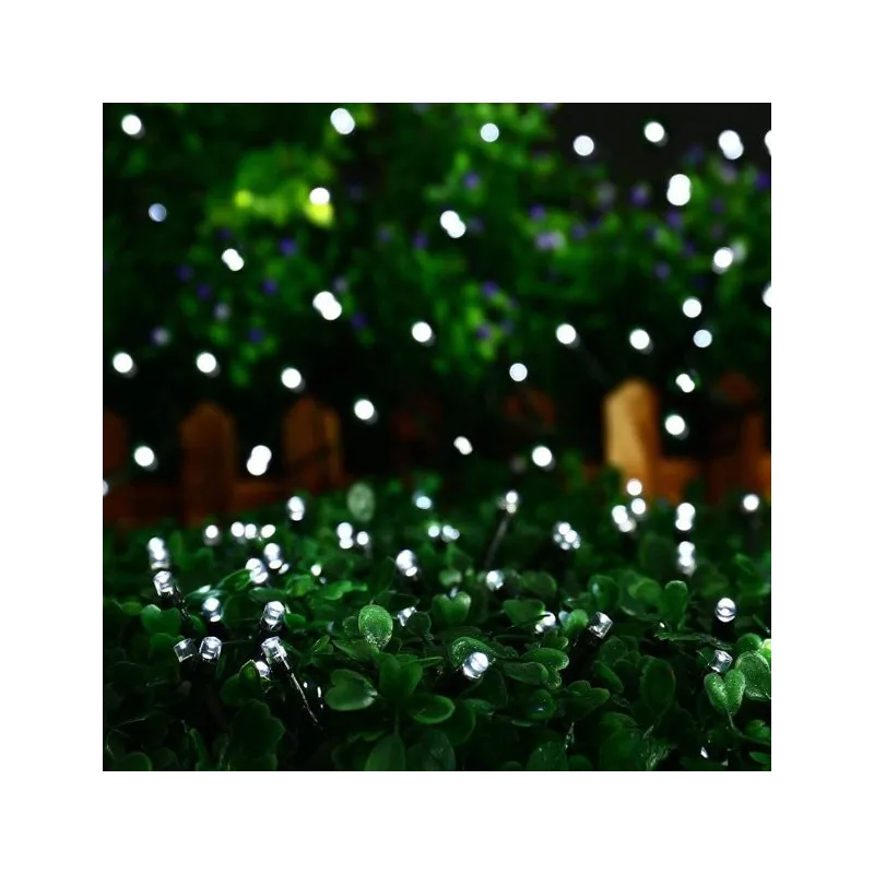 Instalatie solara decorativa, 100 LED-uri, alb rece, 12 m, 2 moduri iluminare