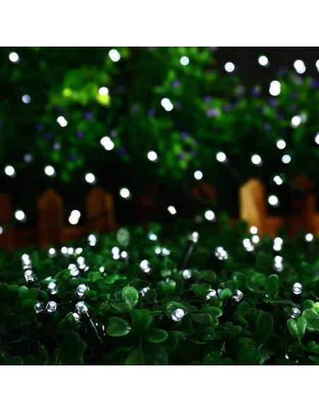Instalatie solara decorativa, 100 LED-uri, alb rece, 12 m, 2 moduri iluminare