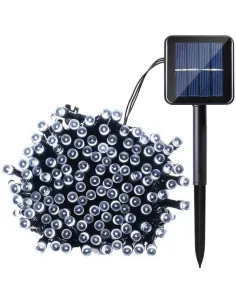 Instalatie solara decorativa, 100 LED-uri, alb rece, 12 m, 2 moduri iluminare