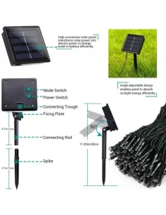 Instalatie solara decorativa, 100 LED-uri, multicolor, 12 m, 2 moduri iluminare 2