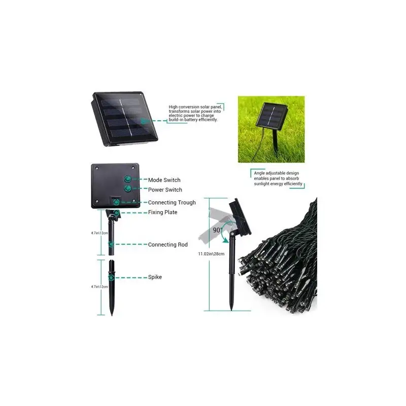 Instalatie solara decorativa, 100 LED-uri, multicolor, 12 m, 2 moduri iluminare