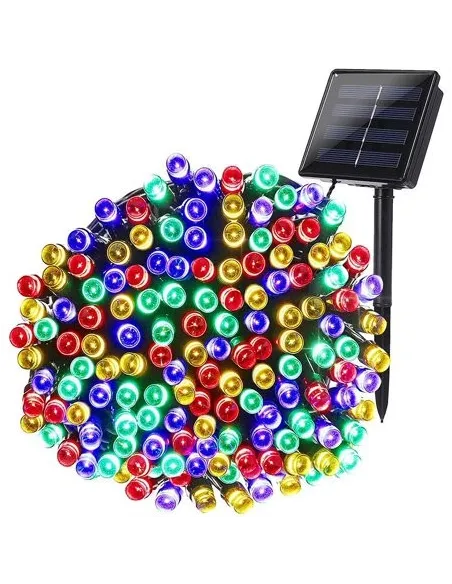 Instalatie solara decorativa, 100 LED-uri, multicolor, 12 m, 2 moduri iluminare