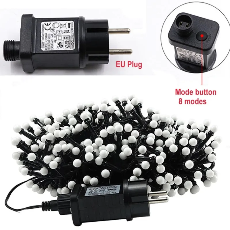 Instalatie de Craciun, bilute cluster 480 Led, alb rece, lungime 10m , interconectabile, 8 jocuri lumini