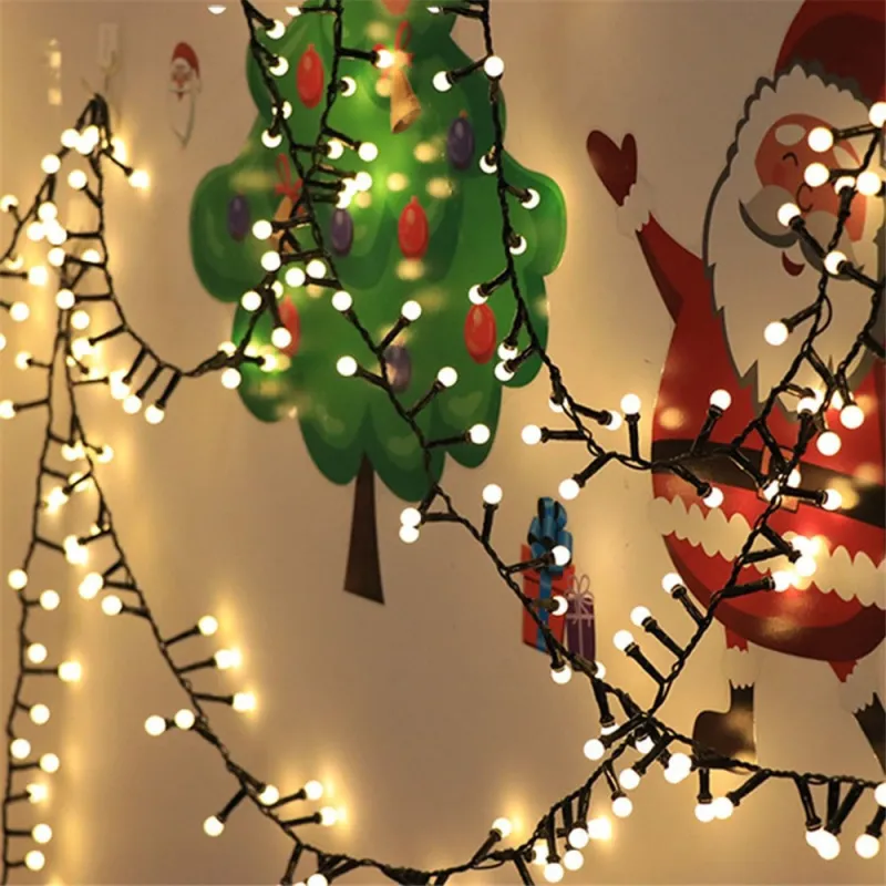 Instalatie de Craciun, bilute cluster 480 Led, alb rece, lungime 10m , interconectabile, 8 jocuri lumini