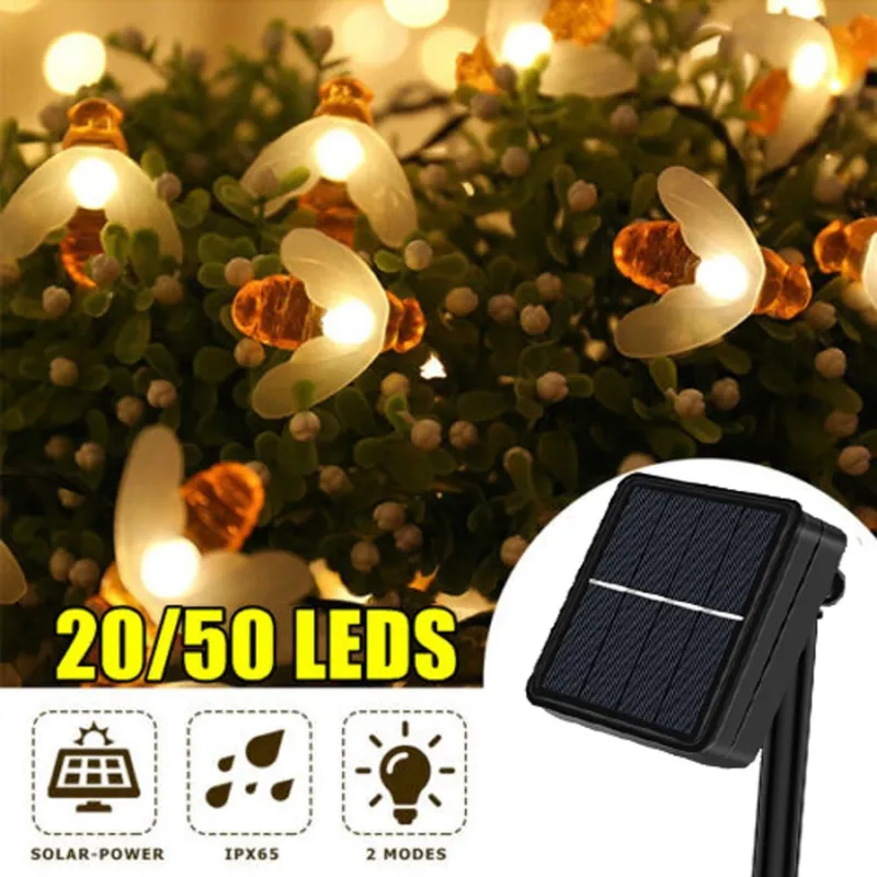 Instalatie solara albinute, 50 led-uri, alb cald 6.5 m