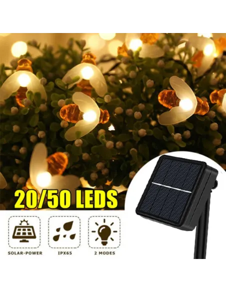 Instalatie solara albinute, 50 led-uri, alb cald 6.5 m