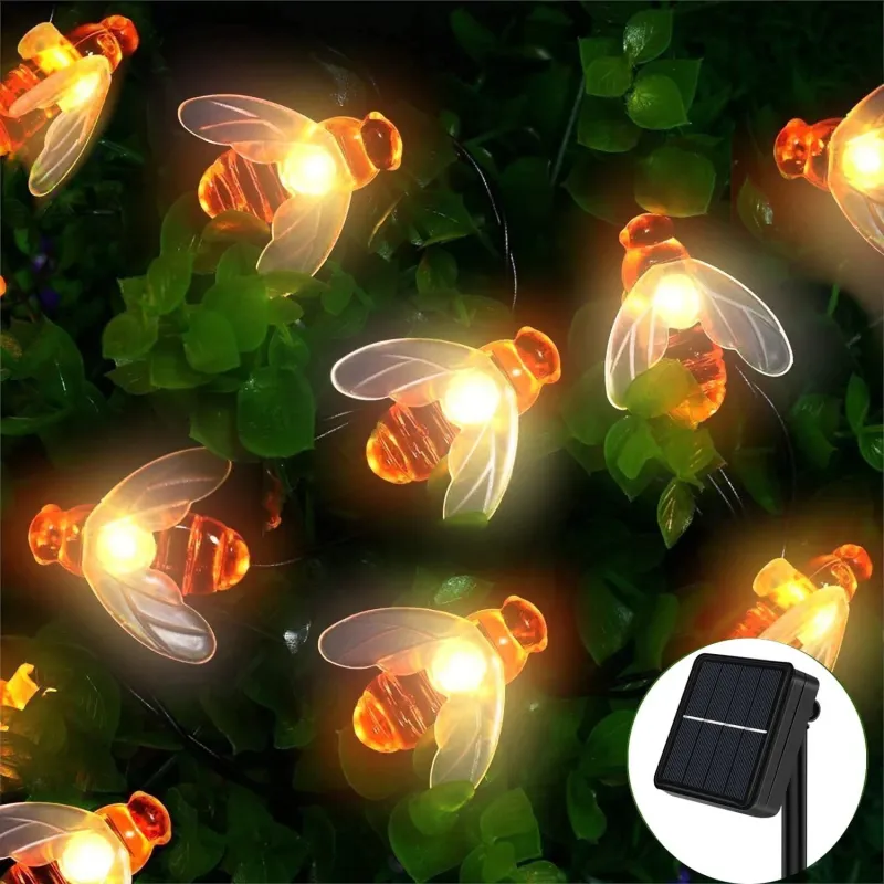 Instalatie solara albinute, 50 led-uri, alb cald 6.5 m