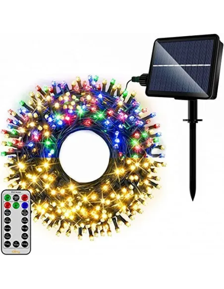 Instalatie solara decorativa, 300 LED-uri, multicolor, 30 m, telecomanda, panou solar mare 2024