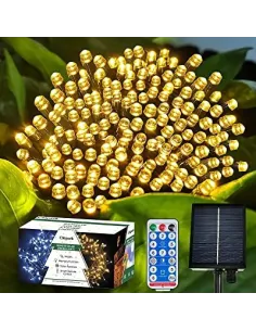 Instalatie solara decorativa, 300 LED-uri, alb cald, 33 m, telecomanda, panou solar mare2024