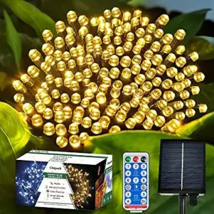 Instalatie solara decorativa, 300 LED-uri, alb cald, 33 m, telecomanda, panou solar mare2024