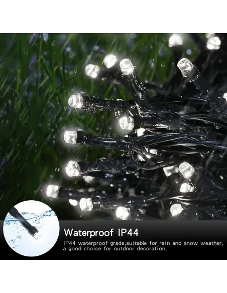 Instalatie solara decorativa, 300 LED-uri, alb rece, 33 m, telecomanda, panou solar mare2024