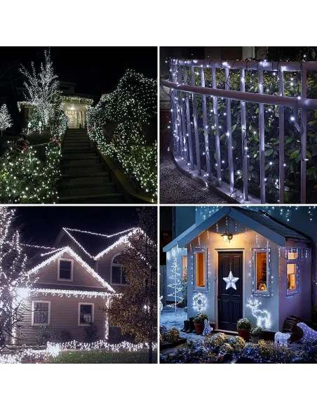 Instalatie solara decorativa, 300 LED-uri, alb rece, 33 m, telecomanda, panou solar mare2024