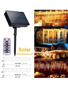 Instalatie solara franjuri, turturi ingali, lungime12m , 300 led-uri , alb cald