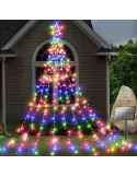 Instalatie solara perdea cu varf stea, 350 led , 9 franjuri, telecomanda, multicolor