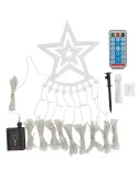 Instalatie solara perdea cu varf stea, 350 led , 9 franjuri, telecomanda, multicolor