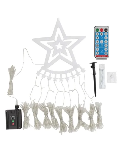 Instalatie solara perdea cu varf stea, 350 led , 9 franjuri, telecomanda,  multicolor