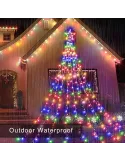 Instalatie solara perdea cu varf stea, 350 led , 9 franjuri, telecomanda, multicolor