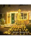 Instalatie solara perdea cu varf stea, 350 led , 9 franjuri, telecomanda, multicolor
