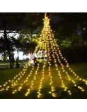 Instalatie solara perdea cu varf stea, 350 led , 9 franjuri, telecomanda, multicolor