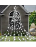 Instalatie solara perdea cu varf stea, 350 led , 9 franjuri, telecomanda, multicolor