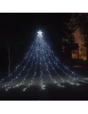 Instalatie solara perdea cu varf stea, 350 led , 9 franjuri, telecomanda, multicolor