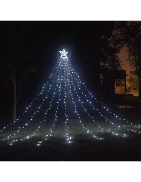 Instalatie solara perdea cu varf stea, 350 led , 9 franjuri, telecomanda,  multicolor
