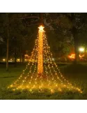 Instalatie solara perdea cu varf stea, 350 led , 9 franjuri, telecomanda, multicolor