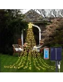 Instalatie solara perdea cu varf stea, 350 led , 9 franjuri, telecomanda, multicolor