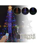 Instalatie solara perdea cu varf stea, 350 led , 9 franjuri, telecomanda, multicolor