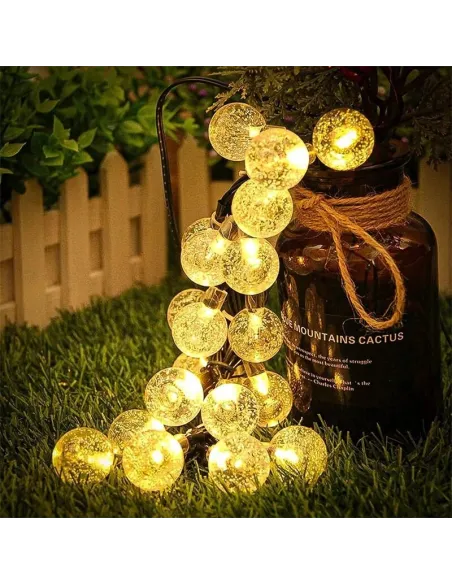 Instalatie solara bila cristal mare, 50 led-uri, Alb Cald, 6.5 m