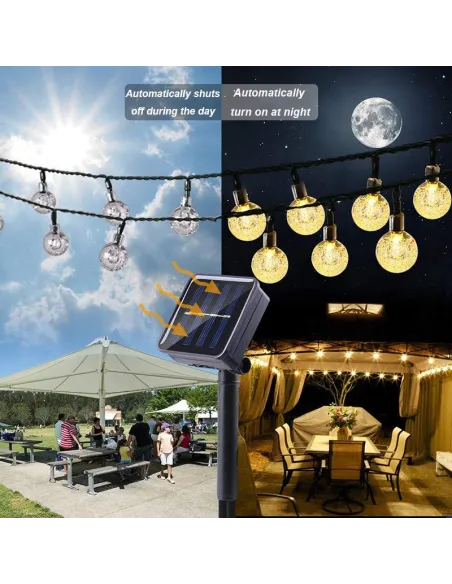 Instalatie solara bila cristal mare, 50 led-uri, Alb Cald, 6.5 m