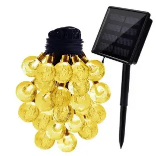 Instalatie solara bila cristal mare, 50 led-uri, Alb Cald, 6.5 m