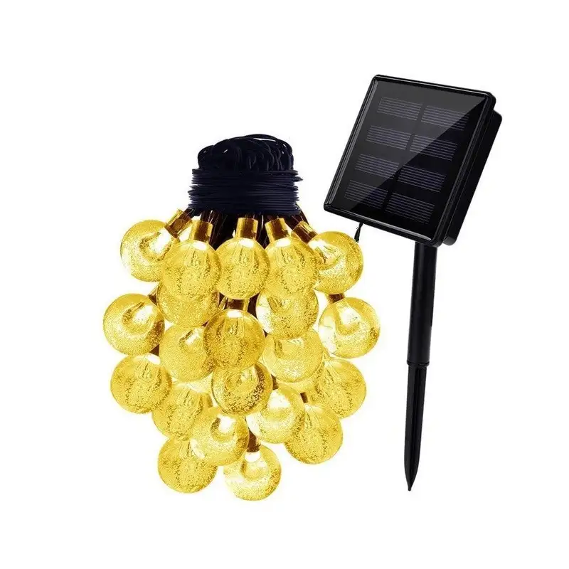 Instalatie solara bila cristal mare, 50 led-uri, Alb Cald, 6.5 m