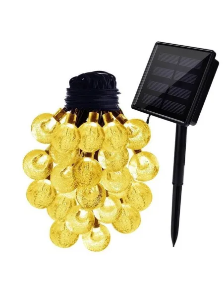 Instalatie solara bila cristal mare, 50 led-uri, Alb Cald, 6.5 m