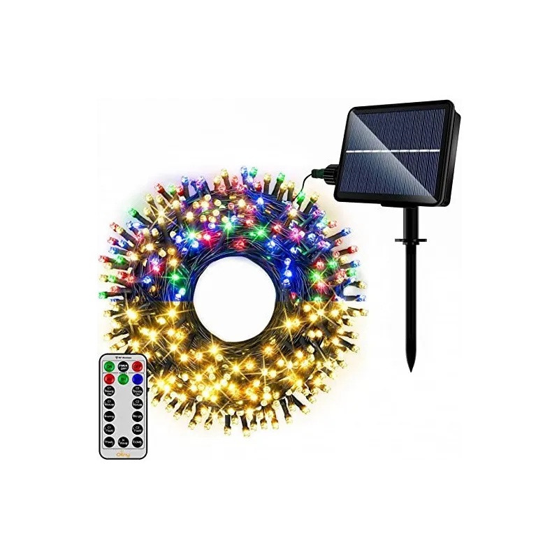 Instalatie solara decorativa, 200 LED-uri, 22 m, telecomanda, panou solar mare + incarcare USB