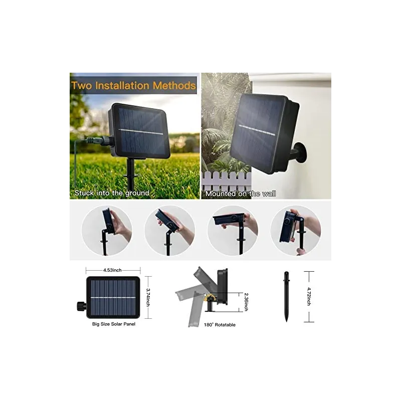 Instalatie solara decorativa, 200 LED-uri, 22 m, telecomanda, panou solar mare + incarcare USB