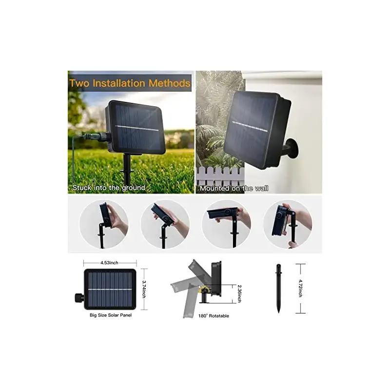 Instalatie solara decorativa, 200 LED-uri, 22 m, telecomanda, panou solar mare + incarcare USB