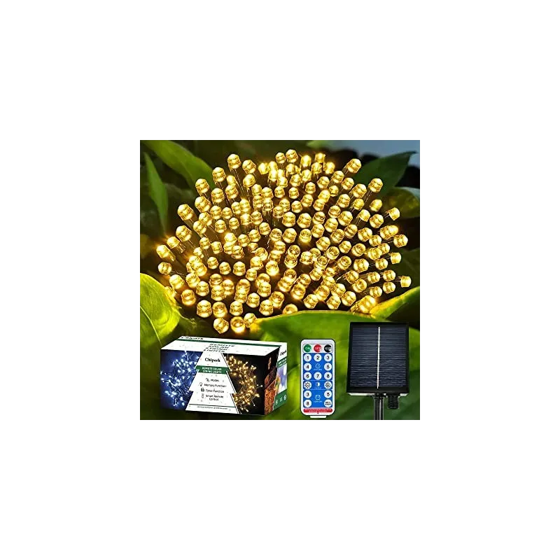 Instalatie solara decorativa, 200 LED-uri, 22 m, telecomanda, panou solar mare + incarcare USB