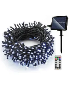 Instalatie solara decorativa, 200 LED-uri, alb rece, 22 m, telecomanda, panou solar mare2022
