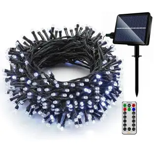 Instalatie solara decorativa, 200 LED-uri, alb rece, 22 m, telecomanda, panou solar mare + incarcare USB