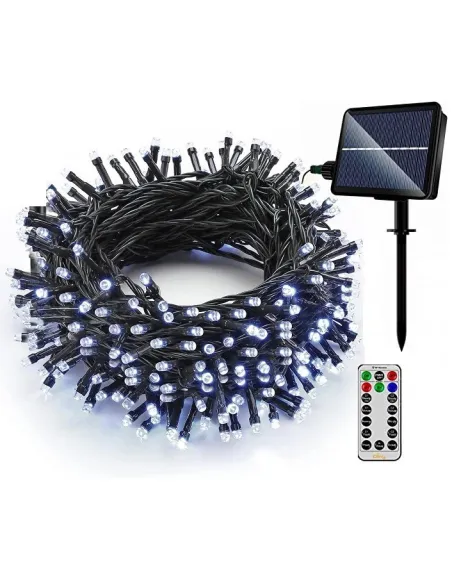Instalatie solara decorativa, 200 LED-uri, alb rece, 22 m, telecomanda, panou solar mare2022