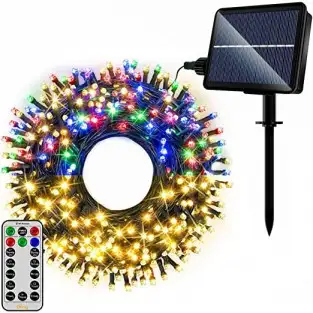 Instalatie solara decorativa, 200 LED-uri, alb cald, 22 m, telecomanda, panou solar mare