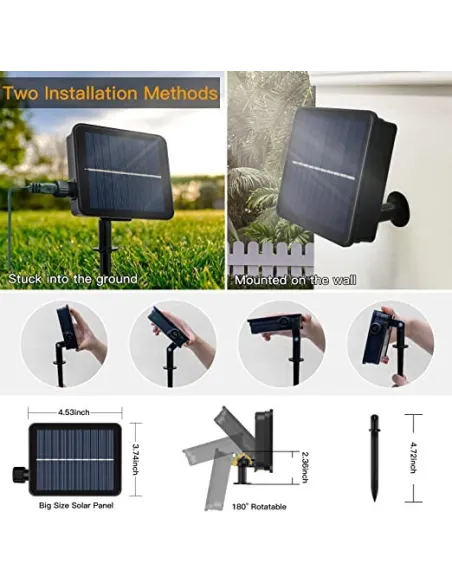 Instalatie solara decorativa, 200 LED-uri, alb cald, 22 m, telecomanda, panou solar mare