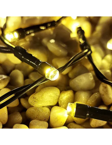 Instalatie solara decorativa, 200 LED-uri, alb cald, 22 m, telecomanda, panou solar mare