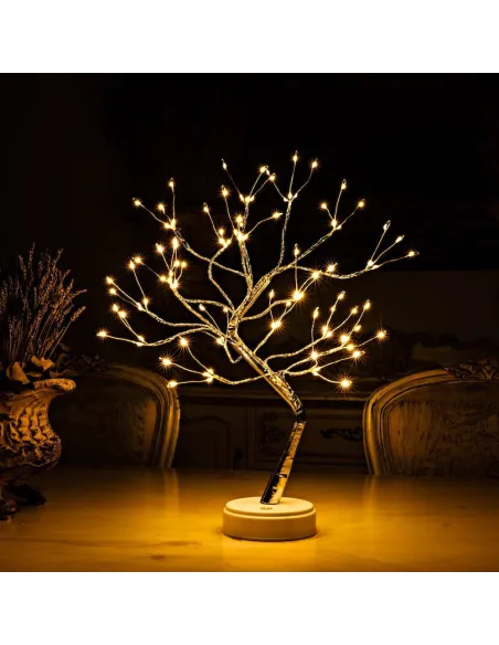 Bonsai artifical argintiu , incarcare USB si Baterii AAA ,108 led-uri alb cald