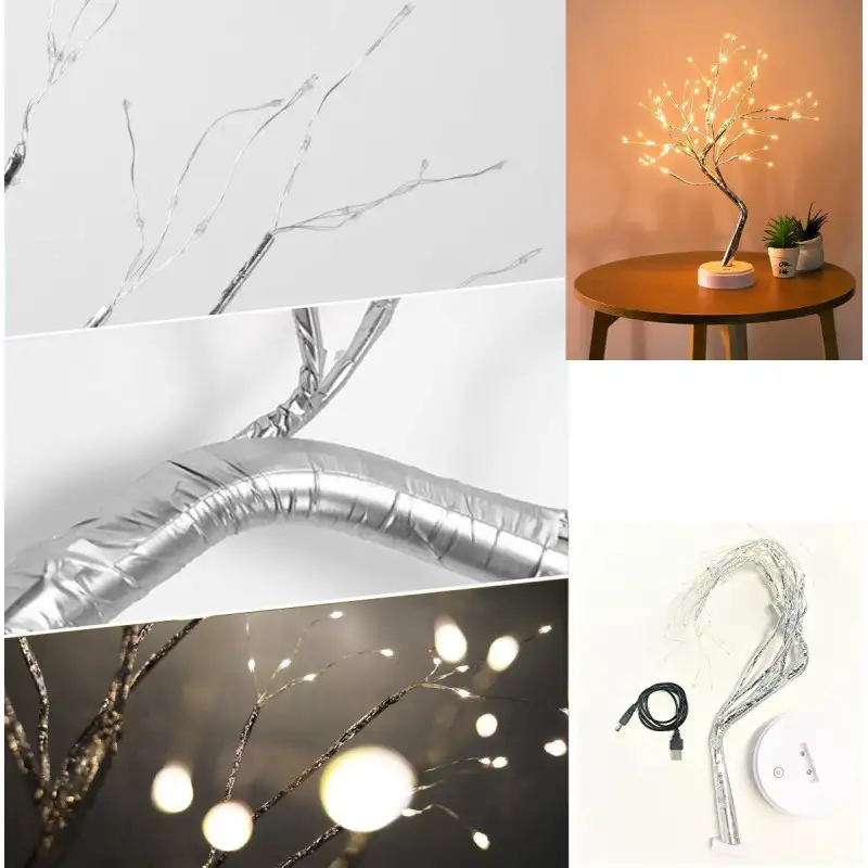 Bonsai artifical argintiu , incarcare USB si Baterii AAA ,108 led-uri multicolor