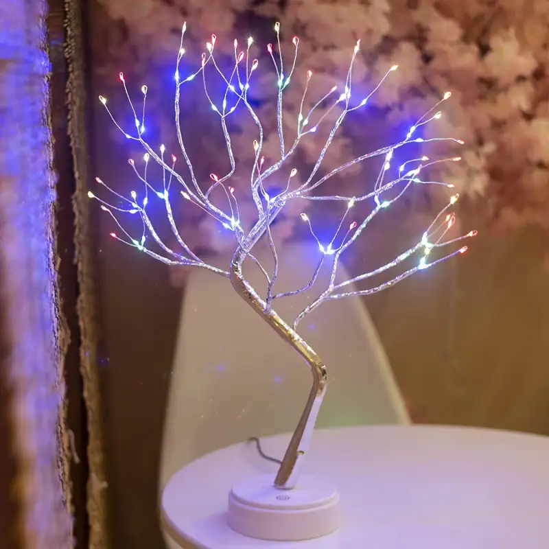 Bonsai artifical argintiu , incarcare USB si Baterii AAA ,108 led-uri multicolor