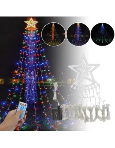 Instalatie solara perdea cu varf stea, 350 led , 9 franjuri, telecomanda,  diverse culori 2