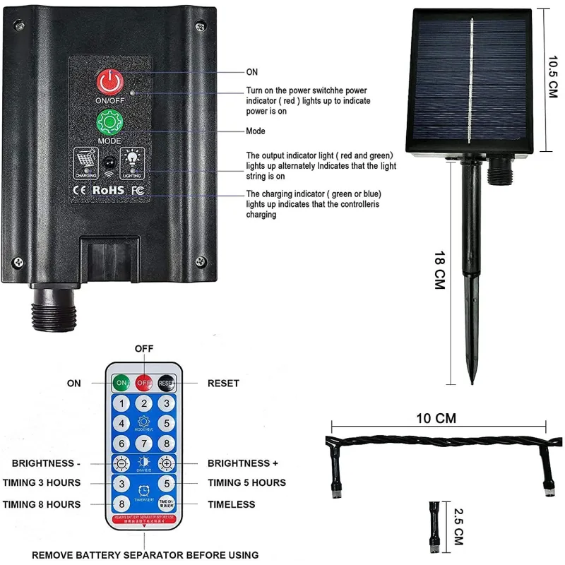 Instalatie solara perdea cu varf stea, 350 led , 9 franjuri, telecomanda, diverse culori
