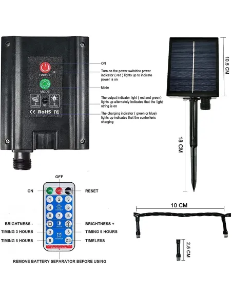 Instalatie solara perdea cu varf stea, 350 led , 9 franjuri, telecomanda, diverse culori